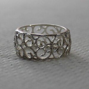 Avon Sterling Silver 925 Filigree Wide Band Ring, Size 6